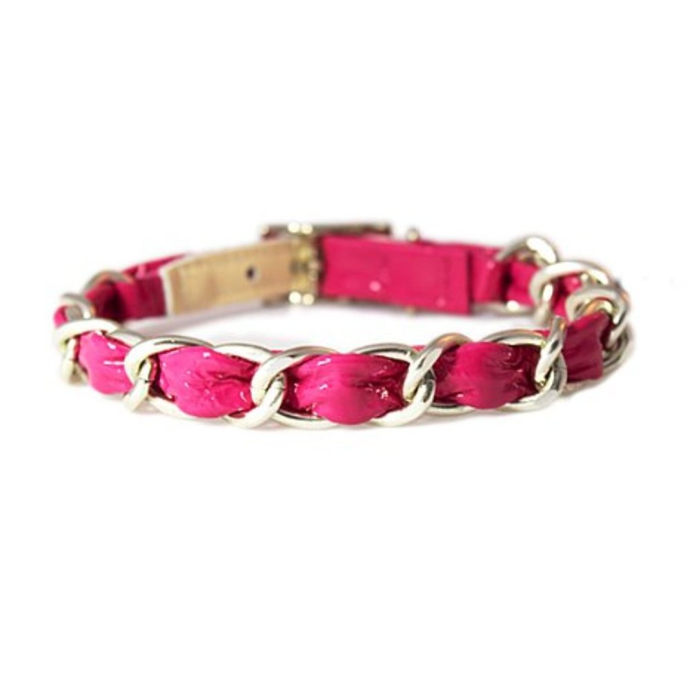 Crinkle Fuchsia Pink Patent Leather Chain Dog Collar